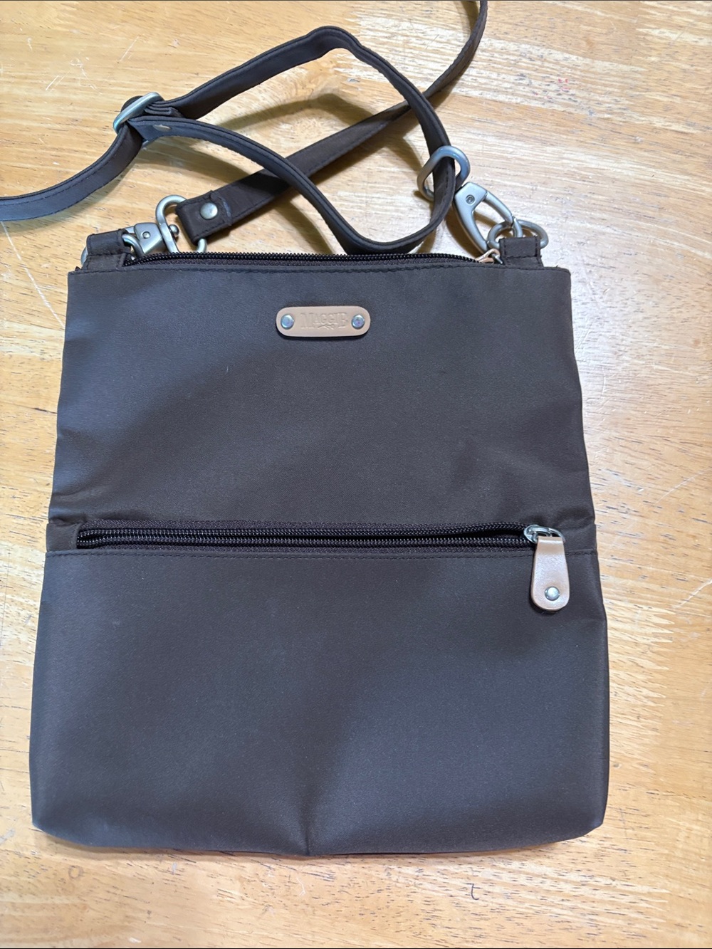 Maggie B Brown Crossbody Shoulder Bag with Front Zip Pocket